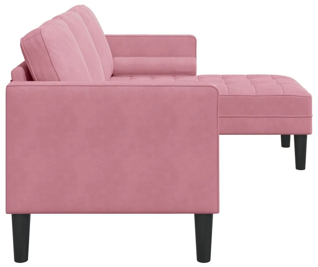 Kerti kanapé padokkal és párnákkal L-alakú rózsaszín bársonyos, 3 személyes kanapé chaise longue világos rózsaszín 160 cm bársonyból, Zsöllye rózsaszín 113x57x39 cm bársonyos
