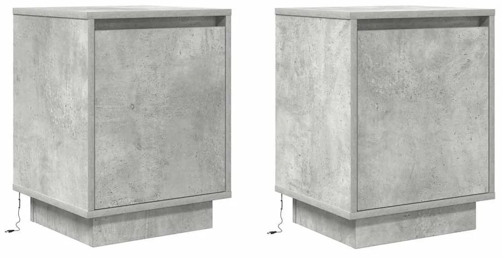 2 db betonszürke éjjeliszekrény LED-fényekkel 38x34x50 cm