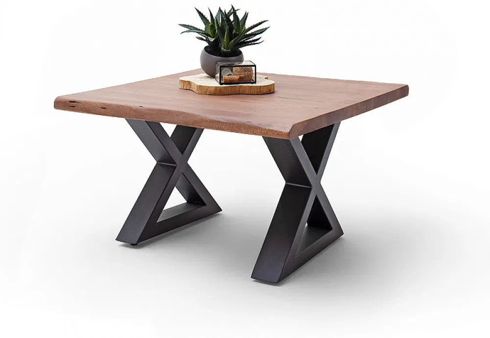 CARTAGENA dohányzó asztal akácfa 75x75cm - X alakú antracit szürke lábbal - Dió