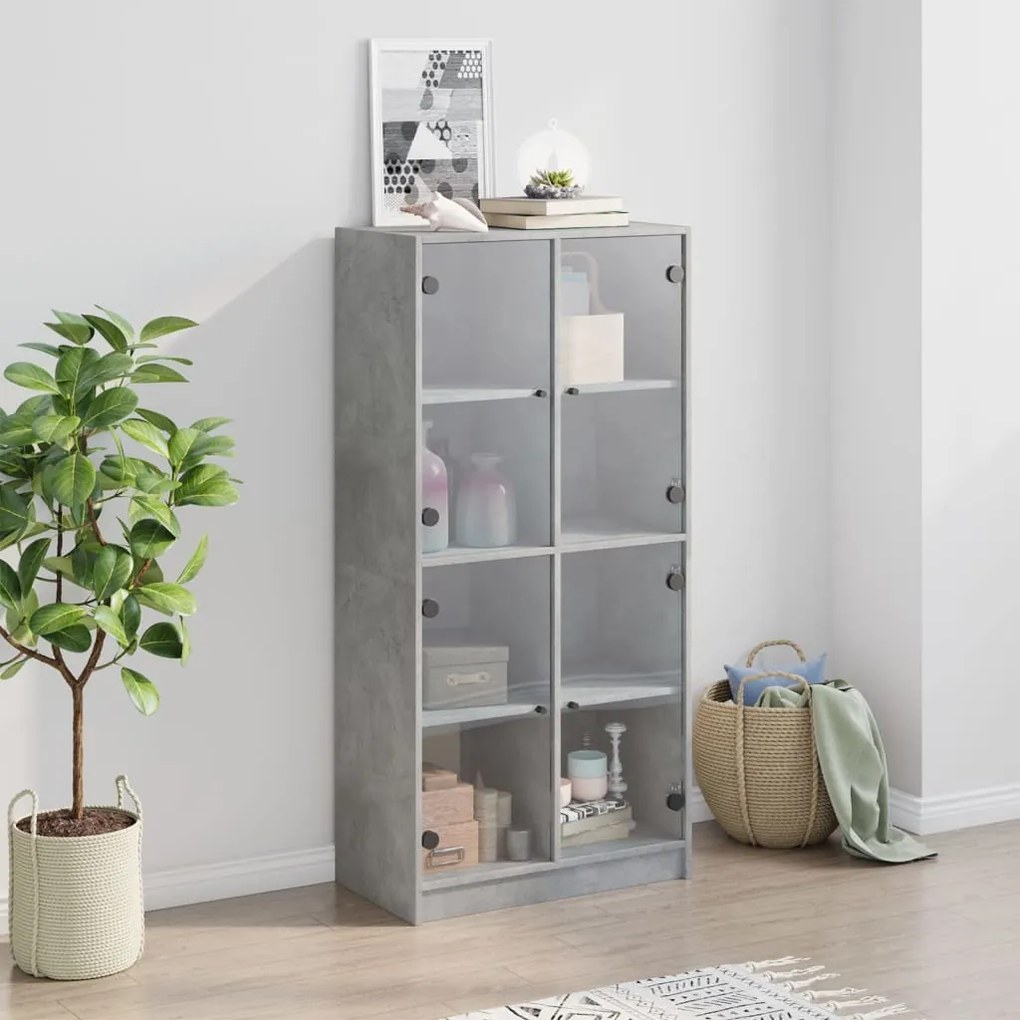 betonszürke szerelt fa magasszekrény ajtókkal 68x37x142 cm