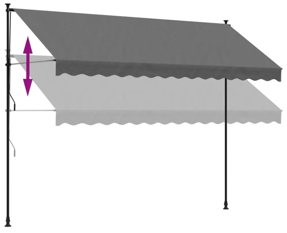 antracit szövet és acél feltekerhető napellenző 350 x 150 cm