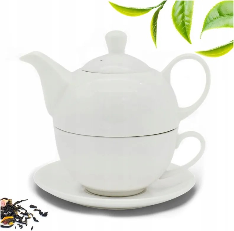 450ML-ES 3AZ1BEN Kancsó Csészével Fehér Teáskanna Szett