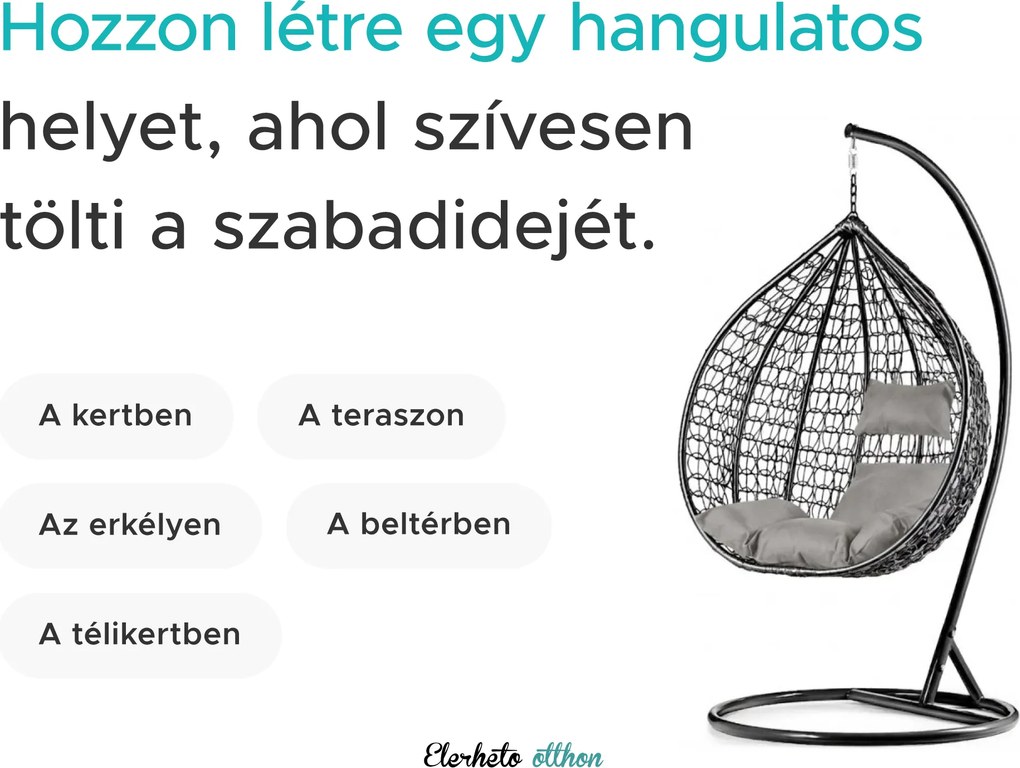 Fehér függőfotel KOKON állvány nélkül, zöld-fehér párna