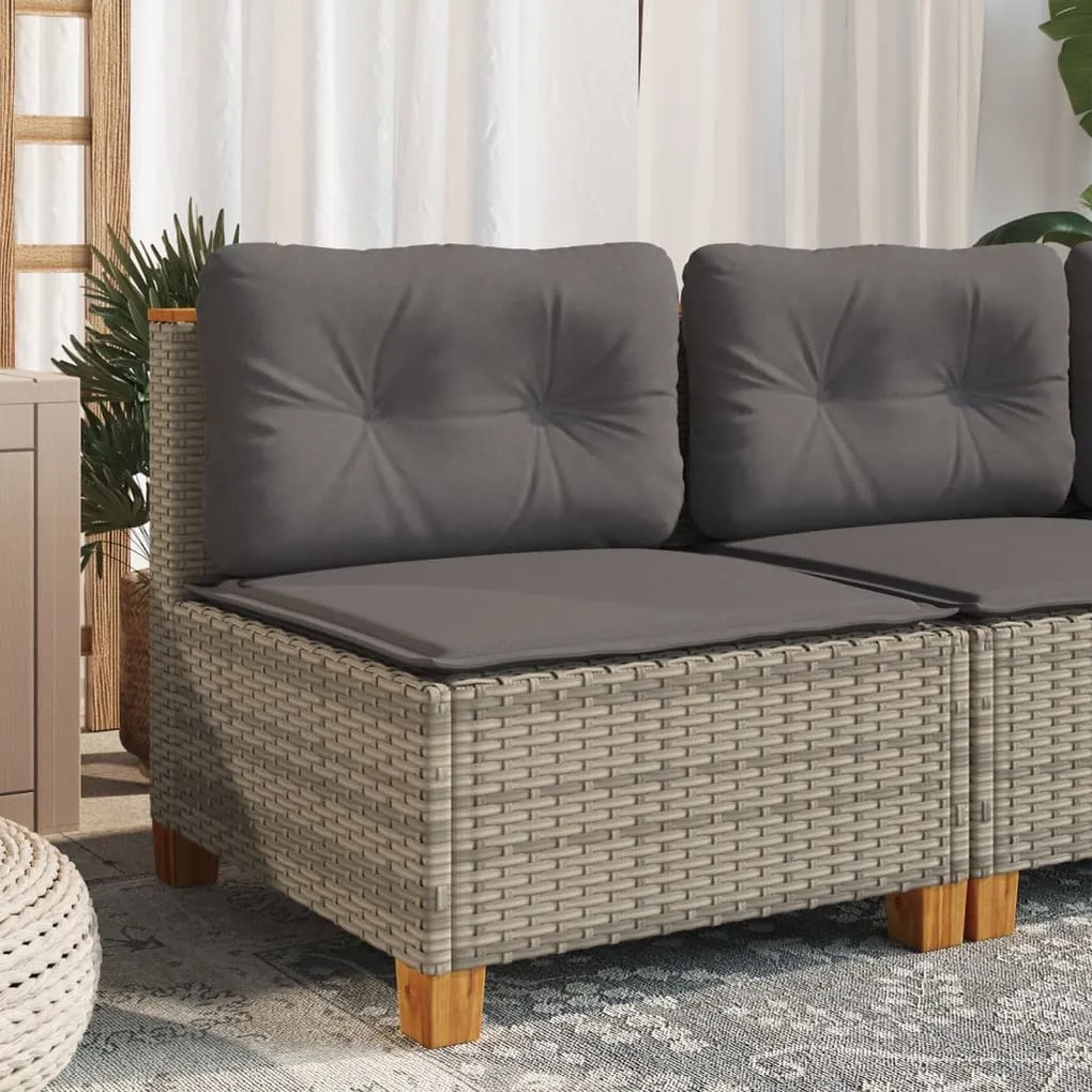 Szürke polyrattan karfa nélküli kerti kanapé párnával