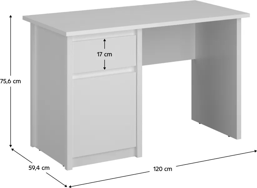 Számítógépasztal 1D1S/120, fehér, ERODIN