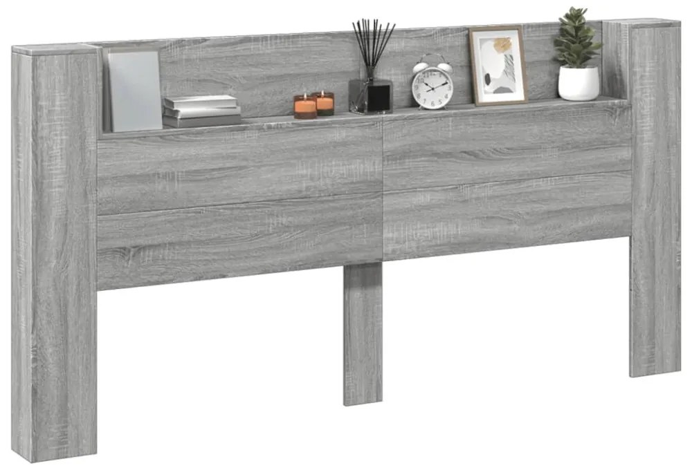 szürke sonoma színű áthidalószekrény LED-ekkel 200x16,5x103,5cm