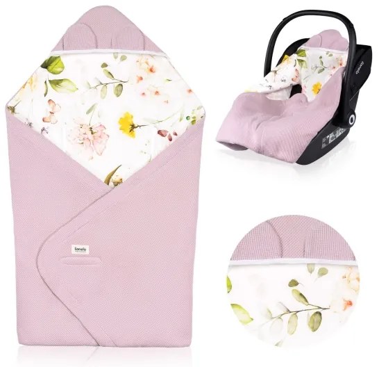 Lionelo - TRAVEL SWADDLE 90x90 cm autósülésbe való pólya Pink Flower