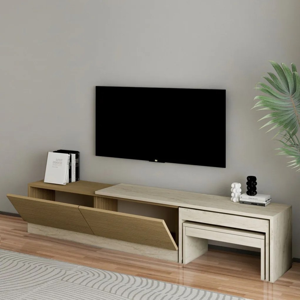 Nest TV-állvány, travertin-meleg tölgy, 180 cm
