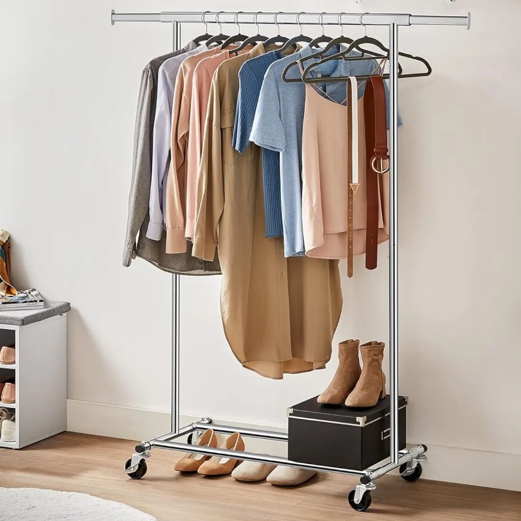 INEZ ruhatartó állvány kerekekkel, max. 90 kg, 83,5x45x160cm, ezüst Jurhan