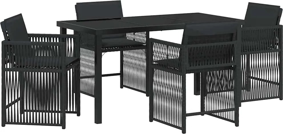 vidaXL Kert étkező szett 5 pcs Fekete polirattan
