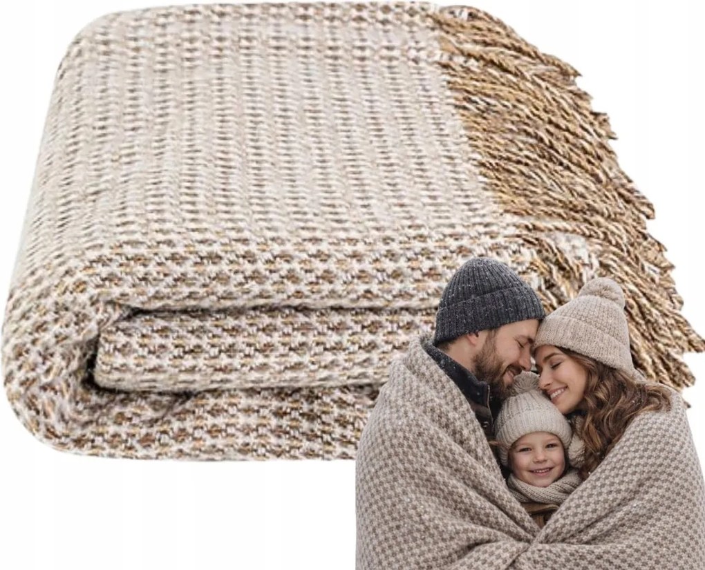 Arc Puha Takaró 140x200 kockás Kapa könnyű Bézs ajándék Meleg ágytakaró