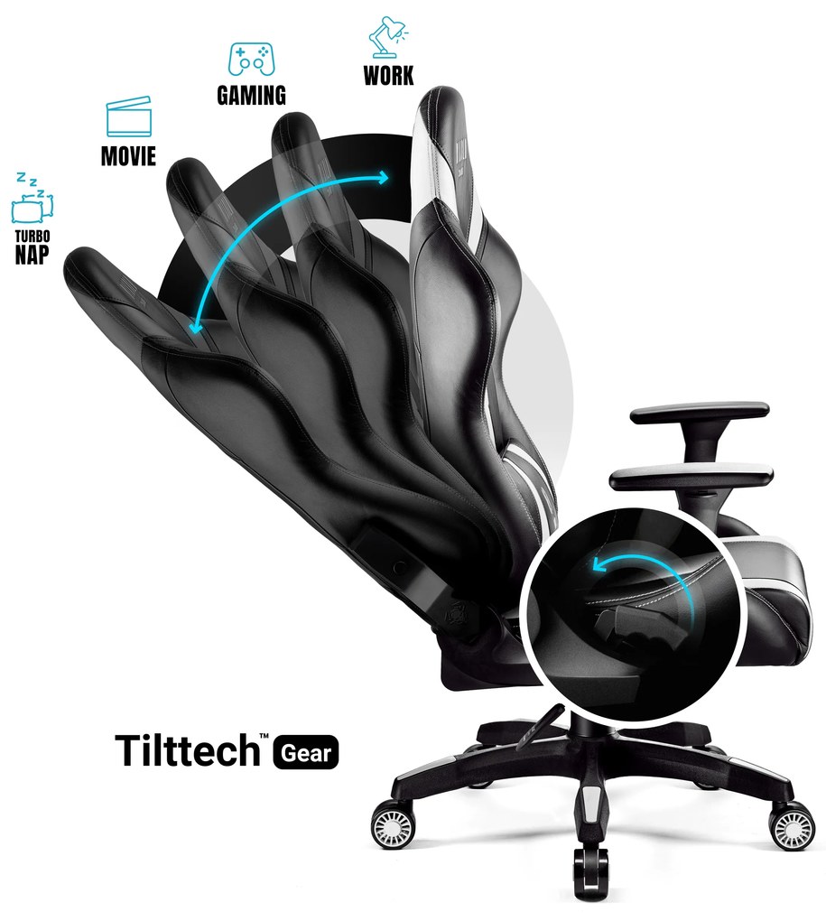 Gamer szék műbőr King Size, fekete-fehér: Diablo X-Horn 2.0