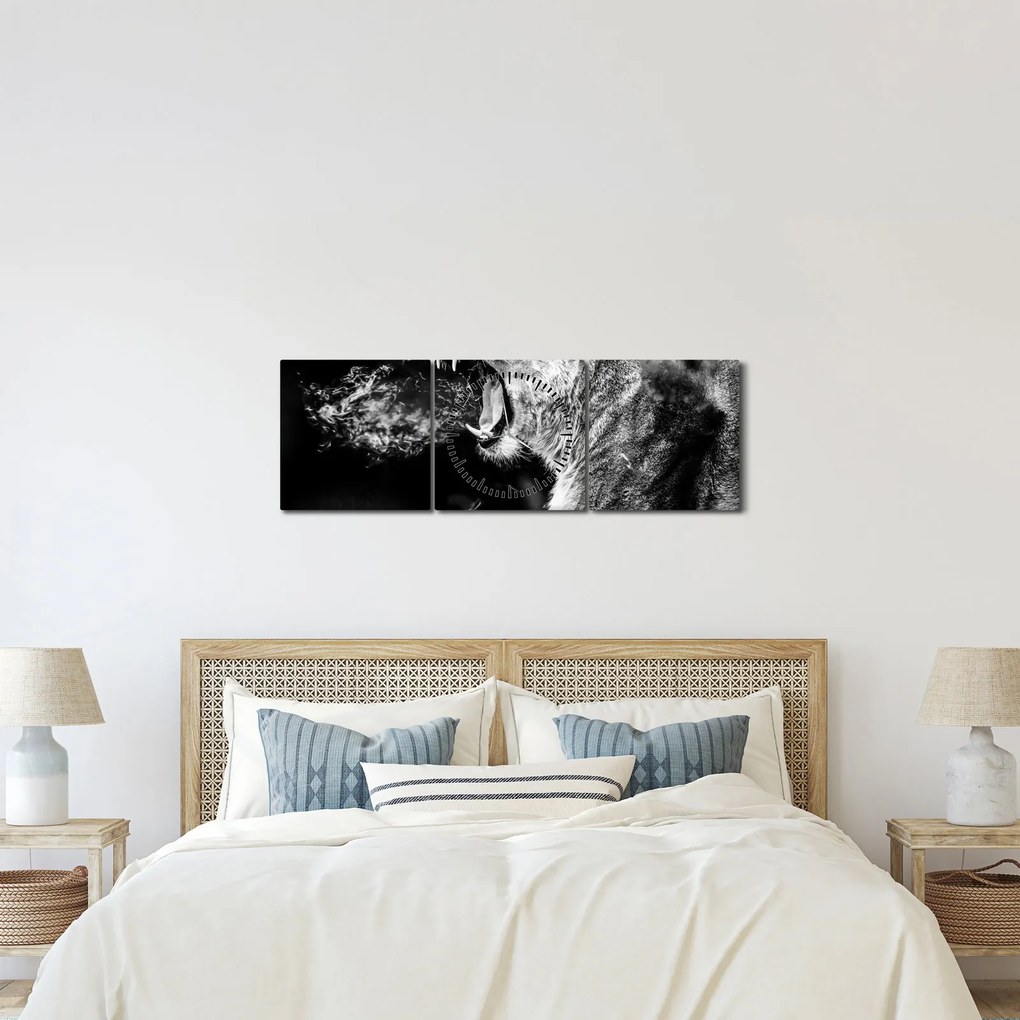 Kép - nőstény oroszlán portré (órával) (90x30 cm)