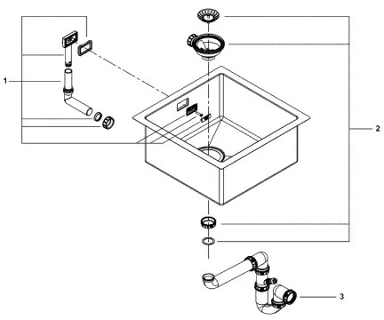 GROHE 31578SD1 - K700 mosogató, 464 x 464 x 200, rozsdamentes acél