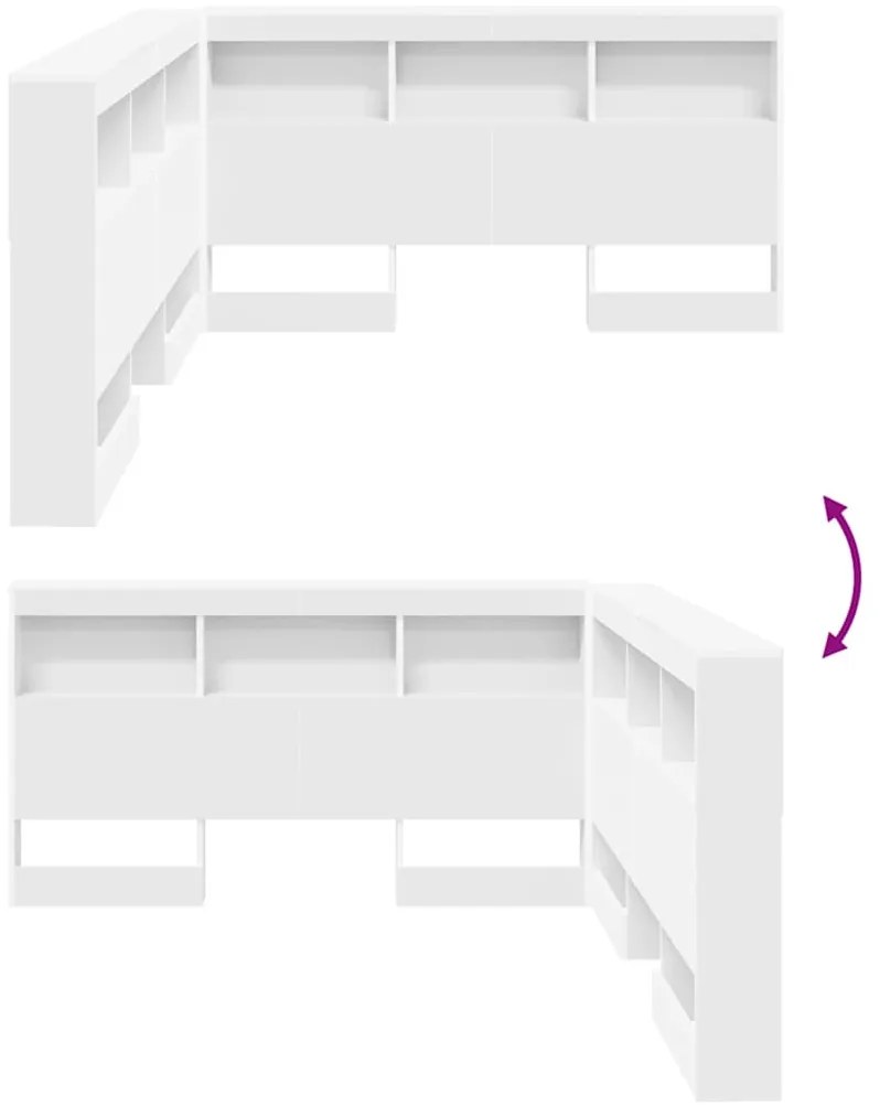 Tároló fejtámla polcokkal fejtámlával Fehér 150 cm Faanyag