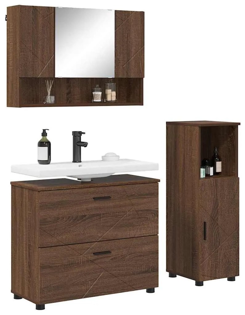 Fürdőszoba bútor szett 3 pcs barna tölgy 76.5 x 35 x 64 cm