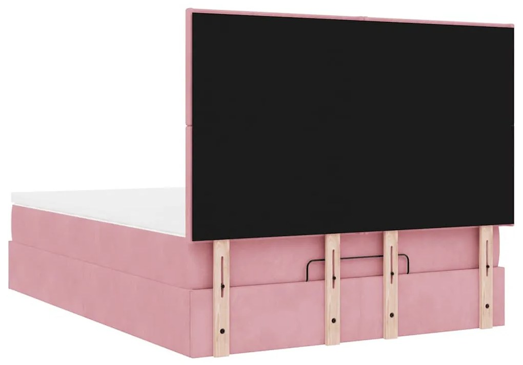 Ottomán ágykeret matracokkal rózsaszín 140x190cm bársony