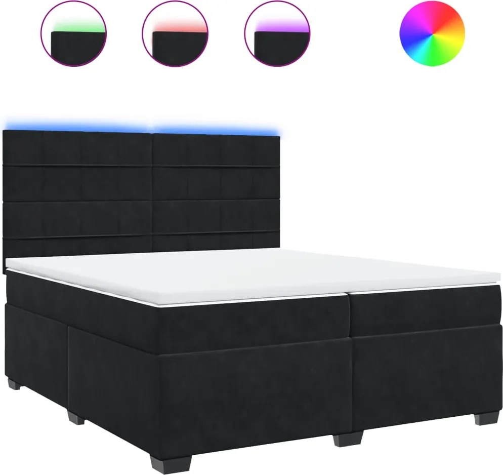 vidaXL fekete bársony rugós ágy matraccal 200x200 cm