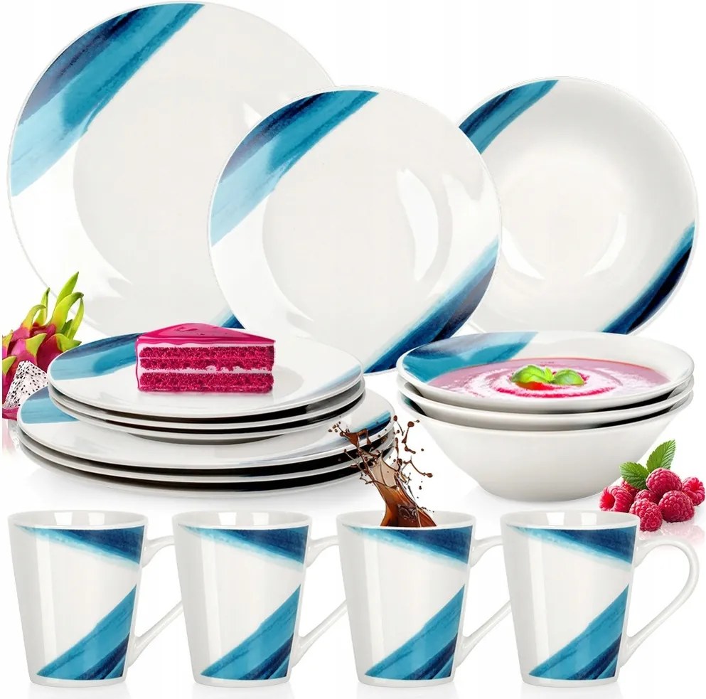 Ebédlő Tányér Szett porcelán tányérok bögrék 18 db-os