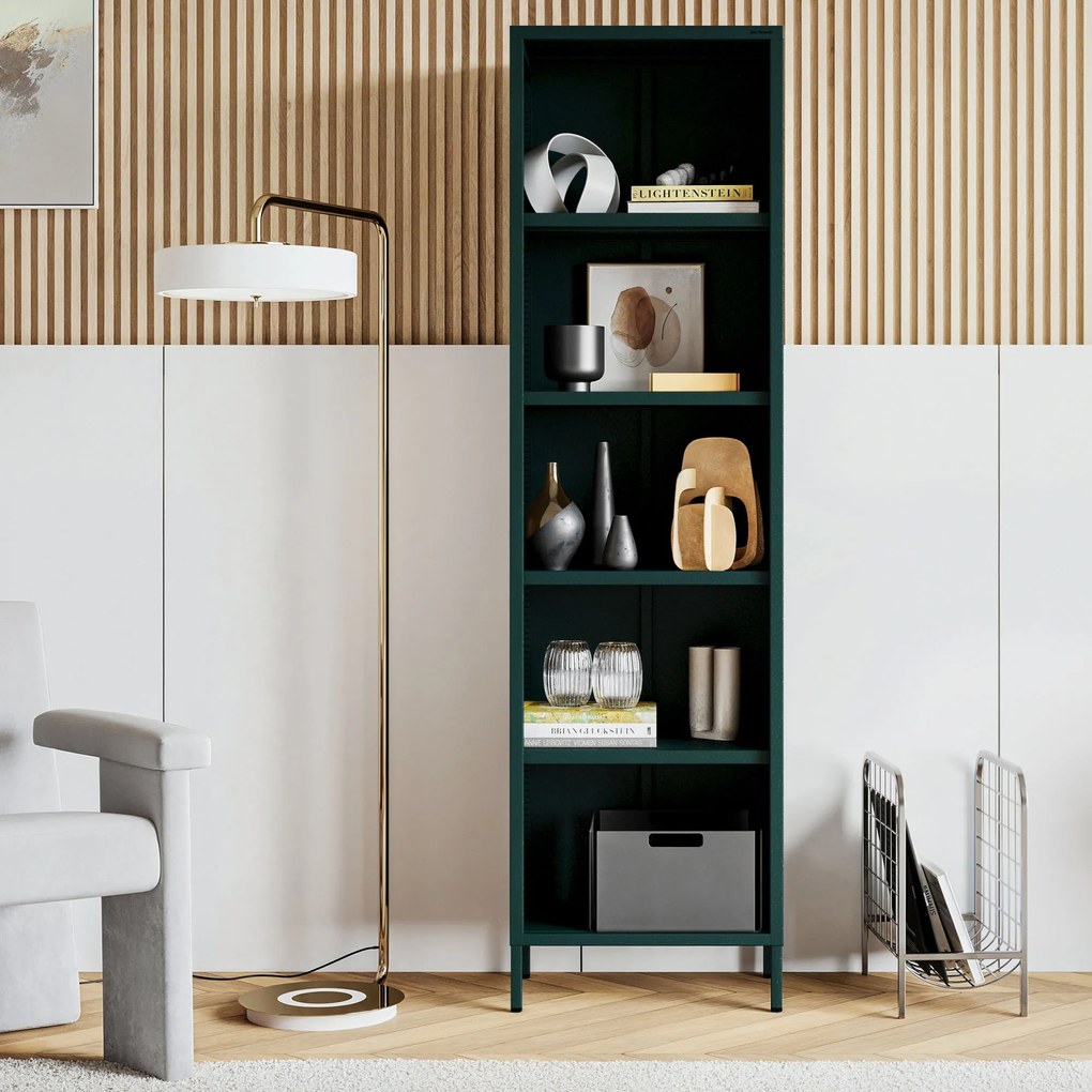 Könyvespolc MARIO, 500 x 1800 x 350 mm, Modern: palack zöld szín