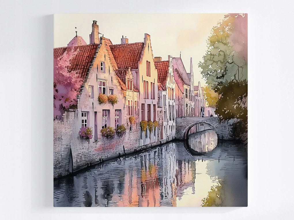 Poszter Belgium Brugge Óváros Csatorna Híd Hajnal 40x40