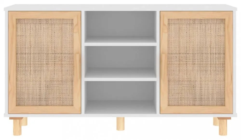 fehér tömör fenyő/természetes rattan tálalószekrény 105x30x60cm