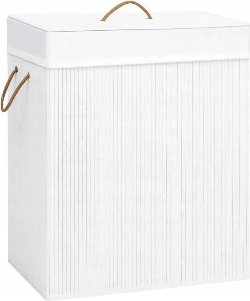 Bambusz Szennyestartó Kosár egy rekesszel, fehér, 83 L