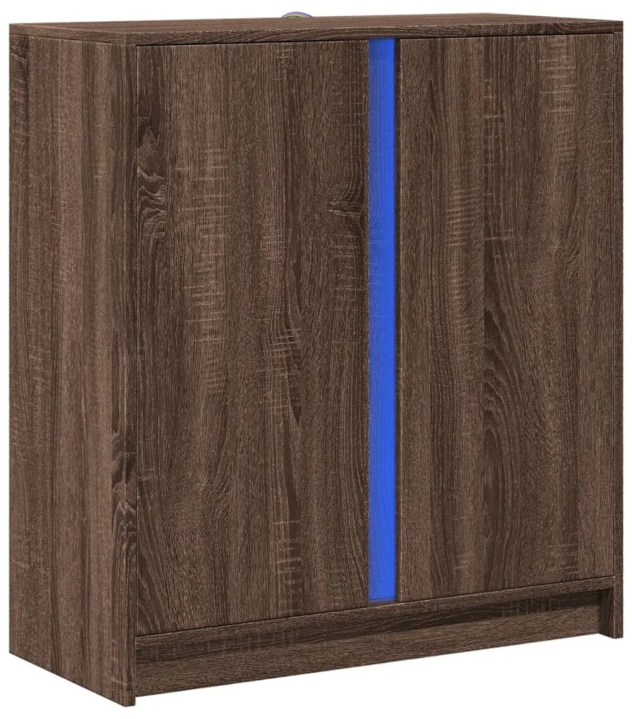 barna tölgy színű szerelt fa tálalószekrény LED-del 77x34x85 cm