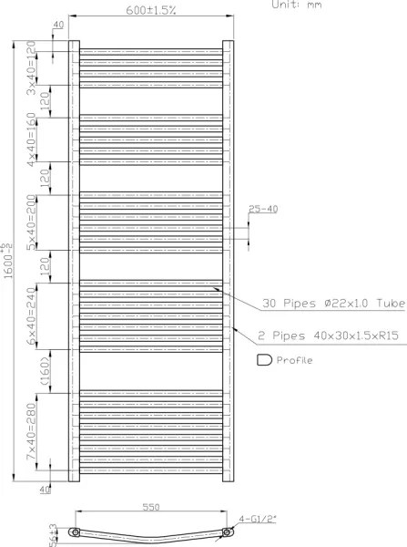 Novaservis - Fürdőszobai létrás törölközőszárító radiátor 836W/230V 160x60 cm fehér, lekerekített