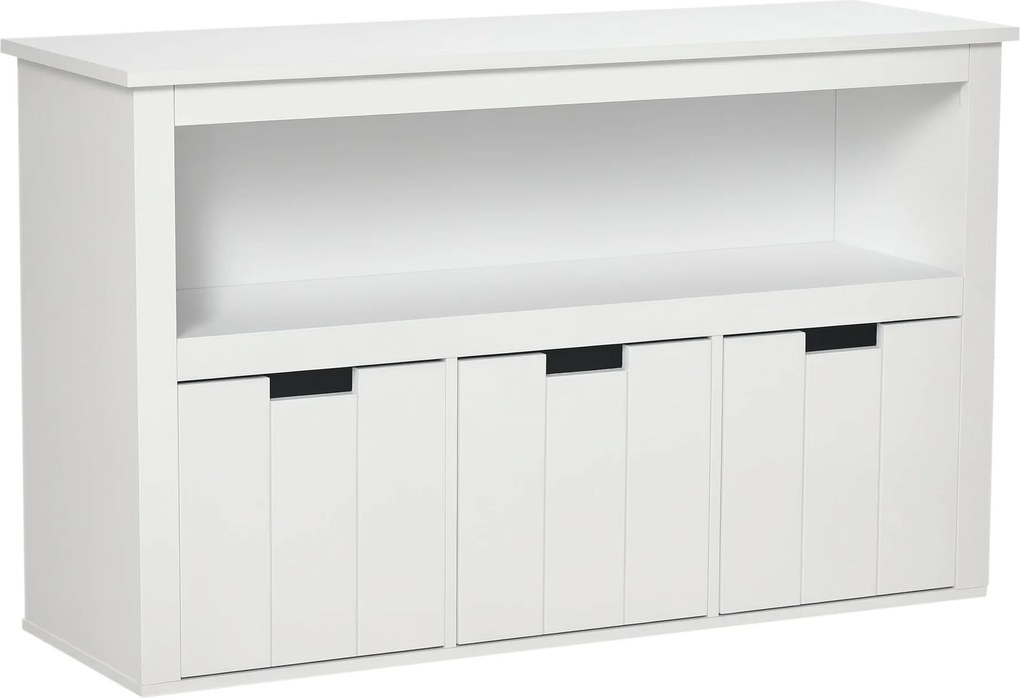HOMCOM Nappali Oldalszekrény 3 Levehető Fiókkal és Nyitott Polcokkal Könyvekhez, Játékokhoz – Segédtároló Hálószobába és Konyhába 102x33x61,5 cm Fehér