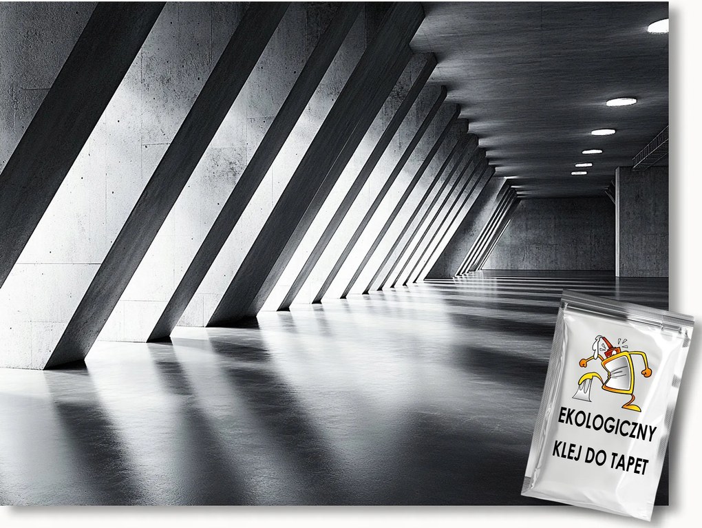 Fotótapéta Flizelina Folyosó Csarnok Beton 3D Szürke Mélység 350x250 ragasztó