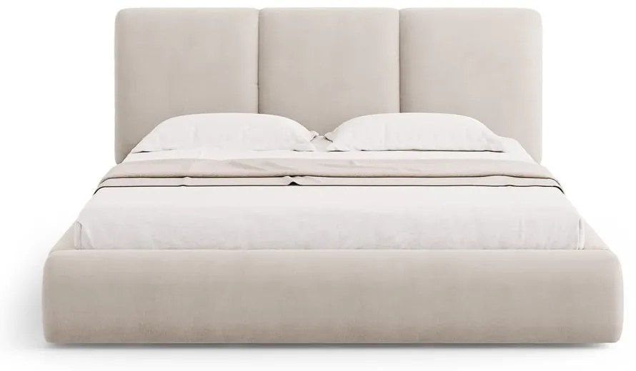 Bézs kárpitozott ágyneműtartós franciaágy ágyráccsal 160x200 cm Brody – Mazzini Beds