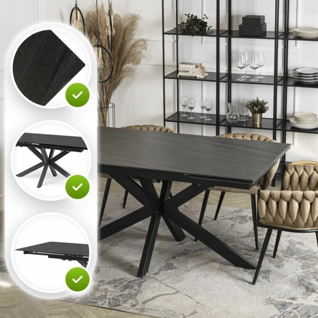 Stół BRUNO Ceramiczny Rozkładany 160-240 cm Czarny