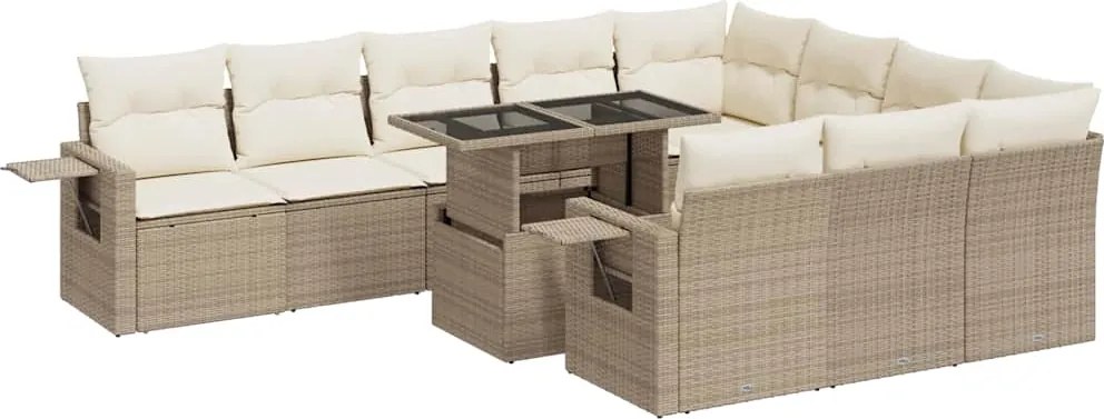 vidaXL 11 részes bézs polyrattan kerti ülőgarnitúra párnákkal