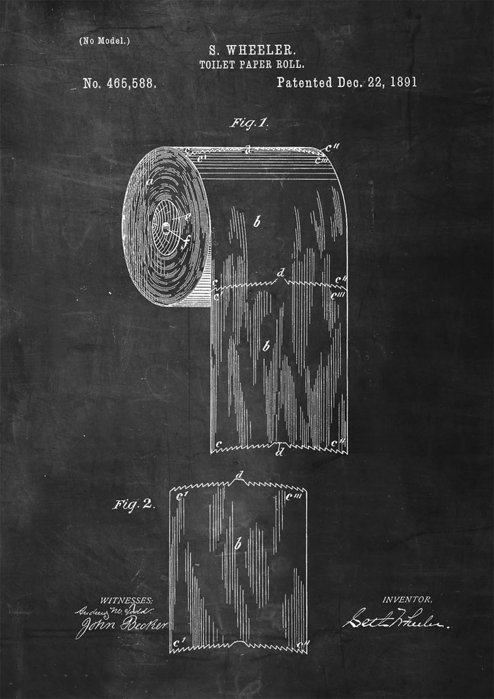 Poszter Wc papír Retro Patent Toilet Paper Roll Fürdőszoba Wc