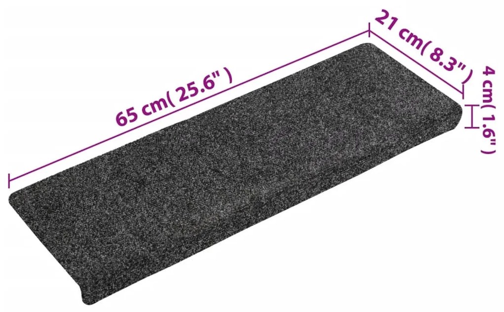 15 db tűvel lyuggatott szürke szövet lépcsőszőnyeg 65x21x4 cm
