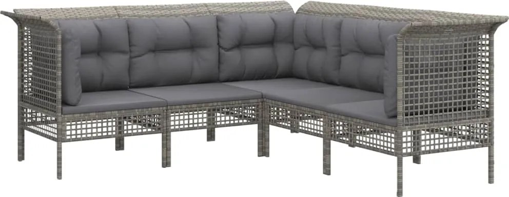 vidaXL 5 részes szürke polyrattan kerti ülőgarnitúra párnákkal