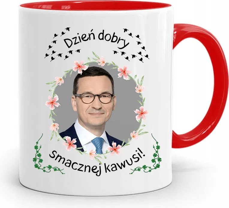 Piros Politikus Bögre Mateusz Morawiecki Miniszterelnök fényképes nyomtatással