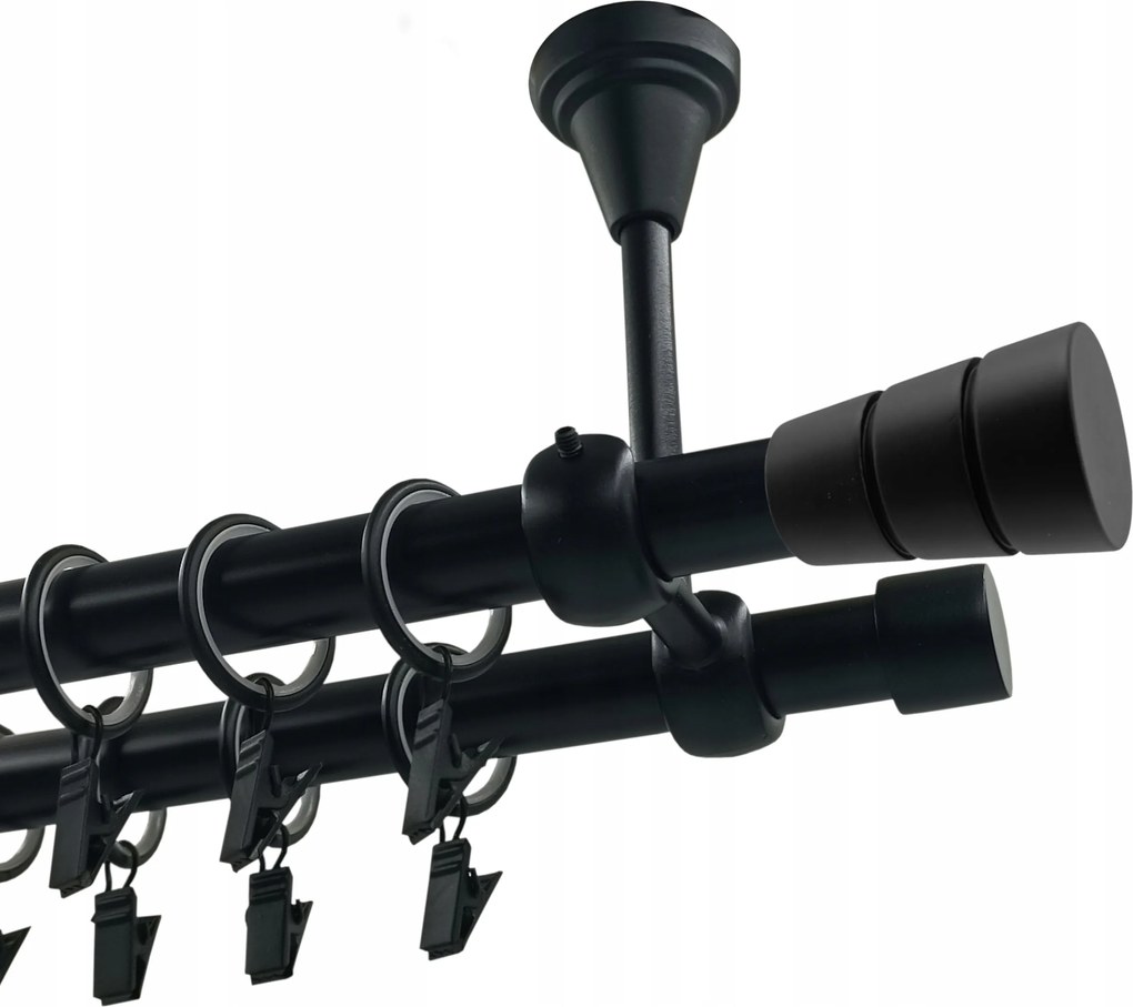 Dupla függönykarnis Fém Mennyezeti 19+19mm Fekete Matt 280cm Henger Basic