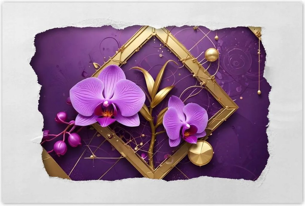 Poszterek 90x60 Lila orchideák és arany