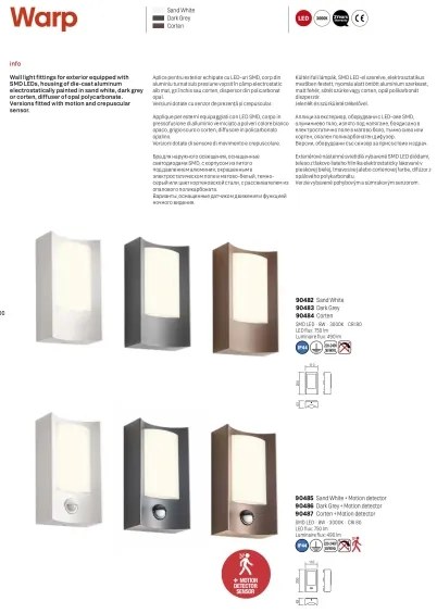 Redo 90486 - LED Kültéri fali lámpa érzékelővel WARP LED/8W/230V IP44