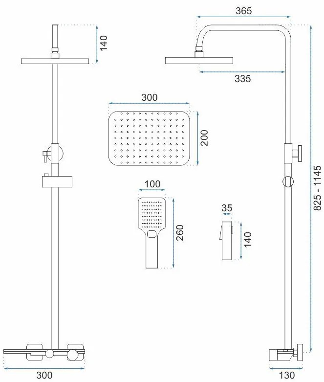 Rea Helix, falra szerelhető zuhanygarnitúra termosztatikus csapteleppel és bidézuhannyal, matt fekete, REA-P6618