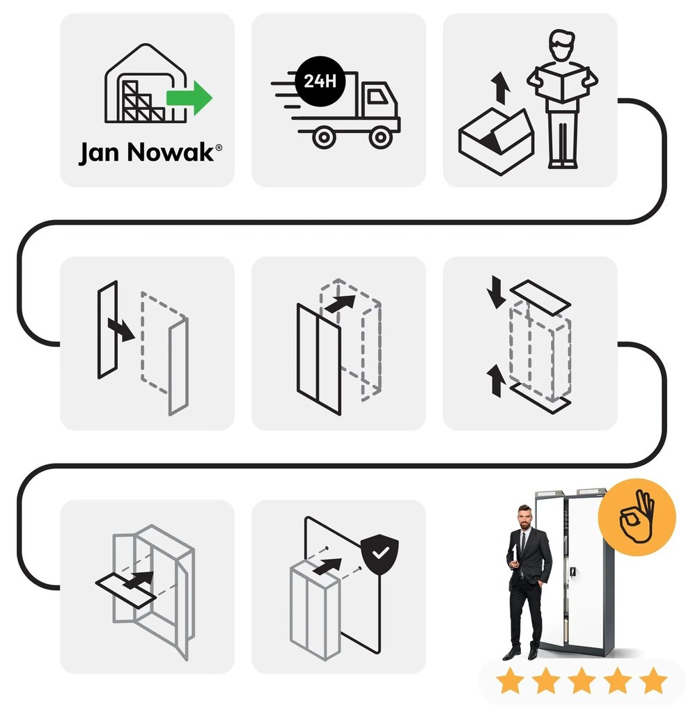 Fém iratszekrény JAN, 900 x 1850 x 400 mm, antracit-fehér