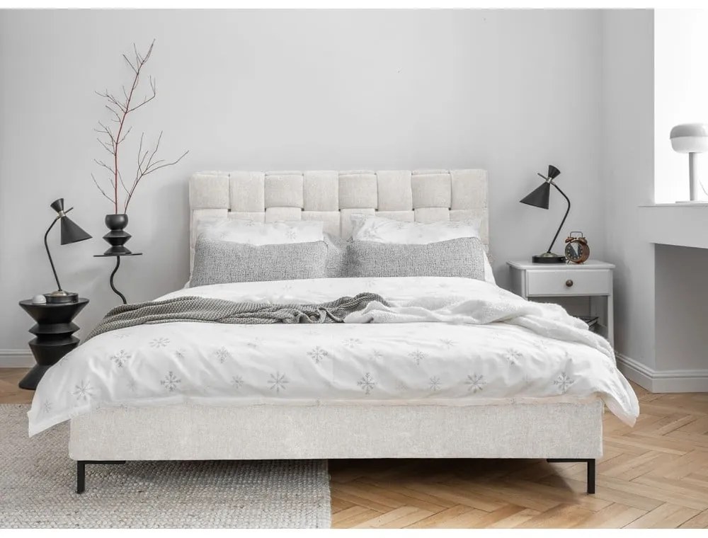 Krémszínű kárpitozott franciaágy ágyráccsal 160x200 cm Eve – Miuform
