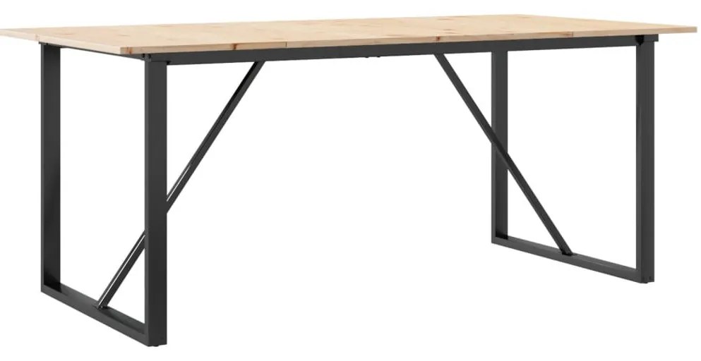 Tömör fenyőfa és acél étkezőasztal O-vázzal 180x90x75 cm