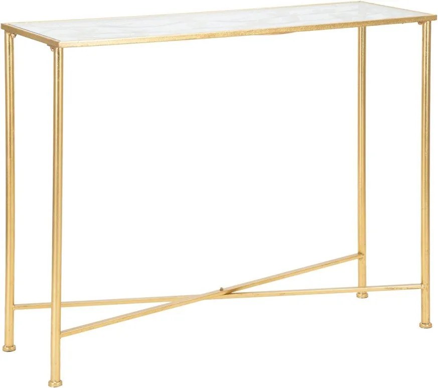 Fehér-aranyszínű konzolasztal üveg asztallappal 35x100 cm Butterflies – Mauro Ferretti