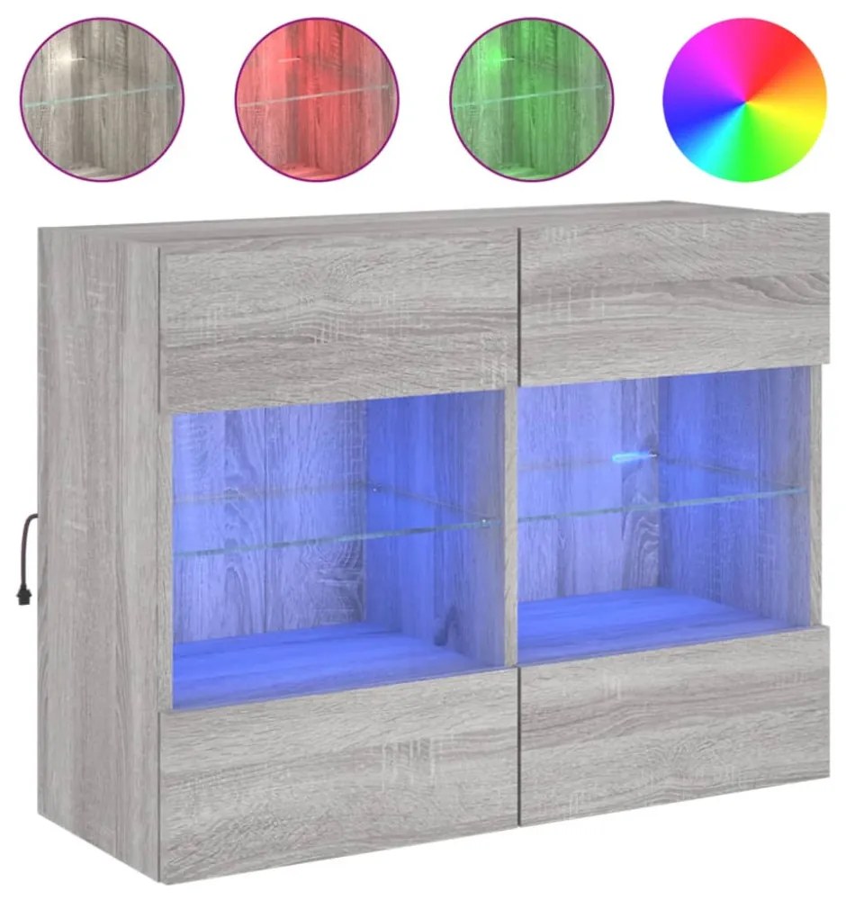 szürke sonoma színű fali TV-szekrény LED-ekkel 78,5x30x60,5 cm