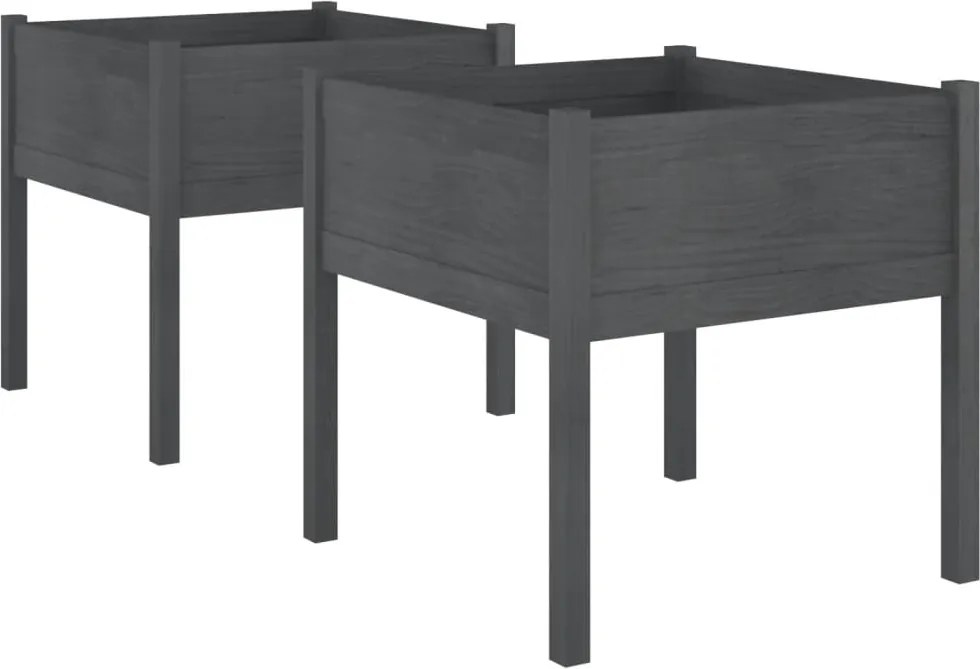 vidaXL 2 db szürke tömör fenyőfa kerti virágtartó 70 x 70 x 70 cm