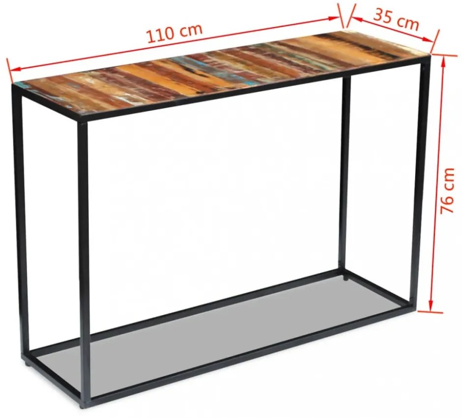 tömör újrahasznosított fa konzolasztal 110 x 35 x 76 cm