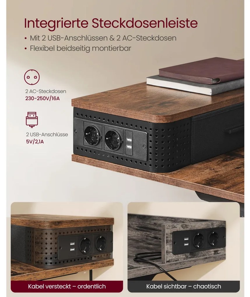 Íróasztal, elektromosan állítható magasság, rusztikus barna 60 x 120 x (72-120) cm